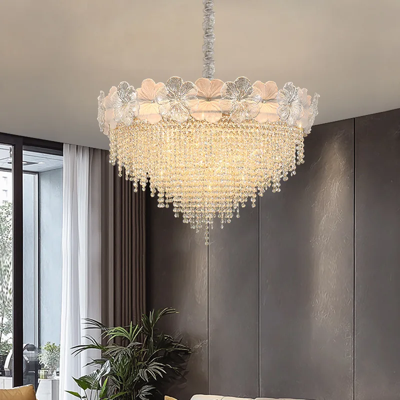 2025 New French Living Room Crystal Pendant Light Luxury Premium Internet Red Tassel Dining Room Bedroom Pendant