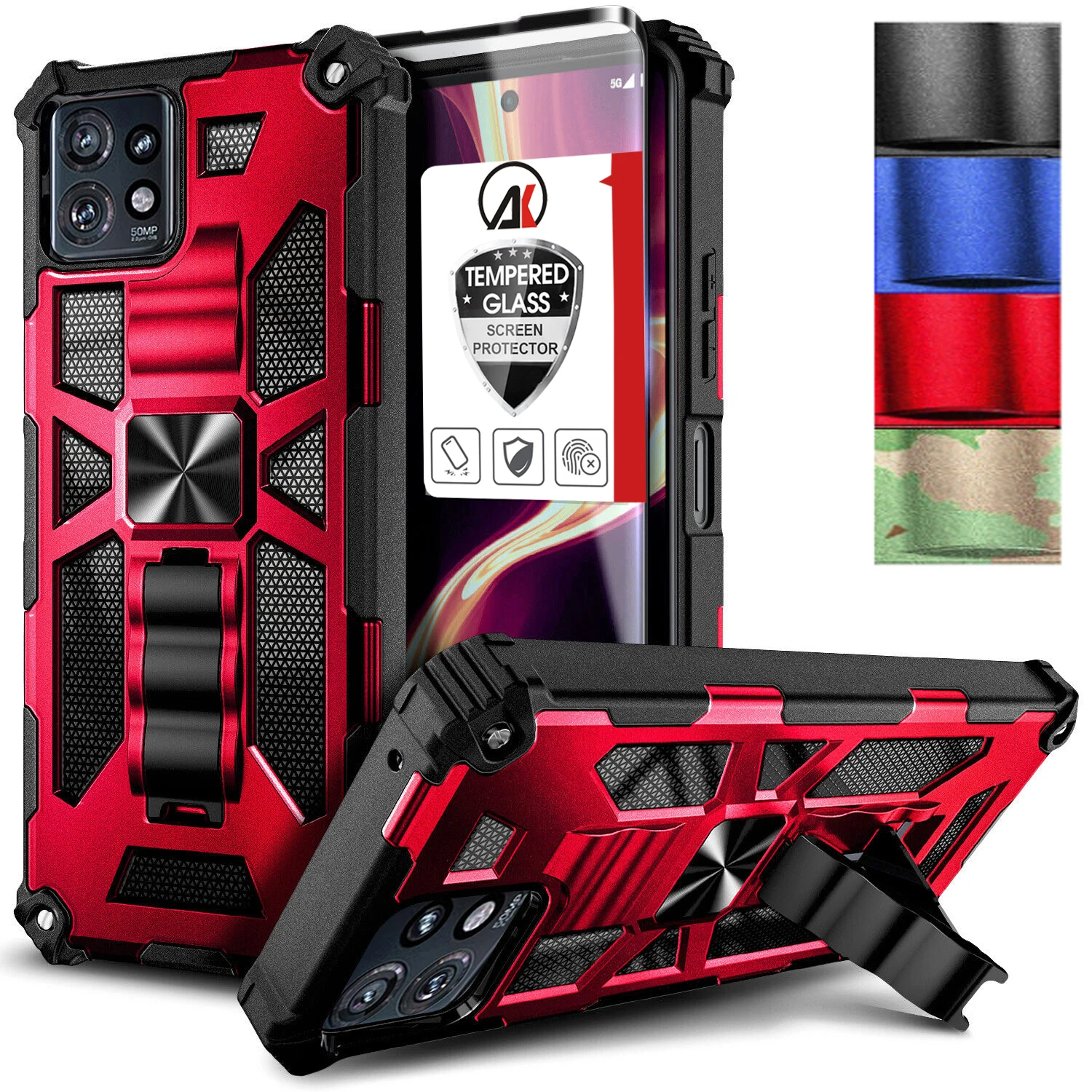 For Motorola Edge Plus 2023 / Motorola Edge 40 Pro Armor Shockproof Stand Case Cover Rugged Kickstand Armor +Tempered Glass