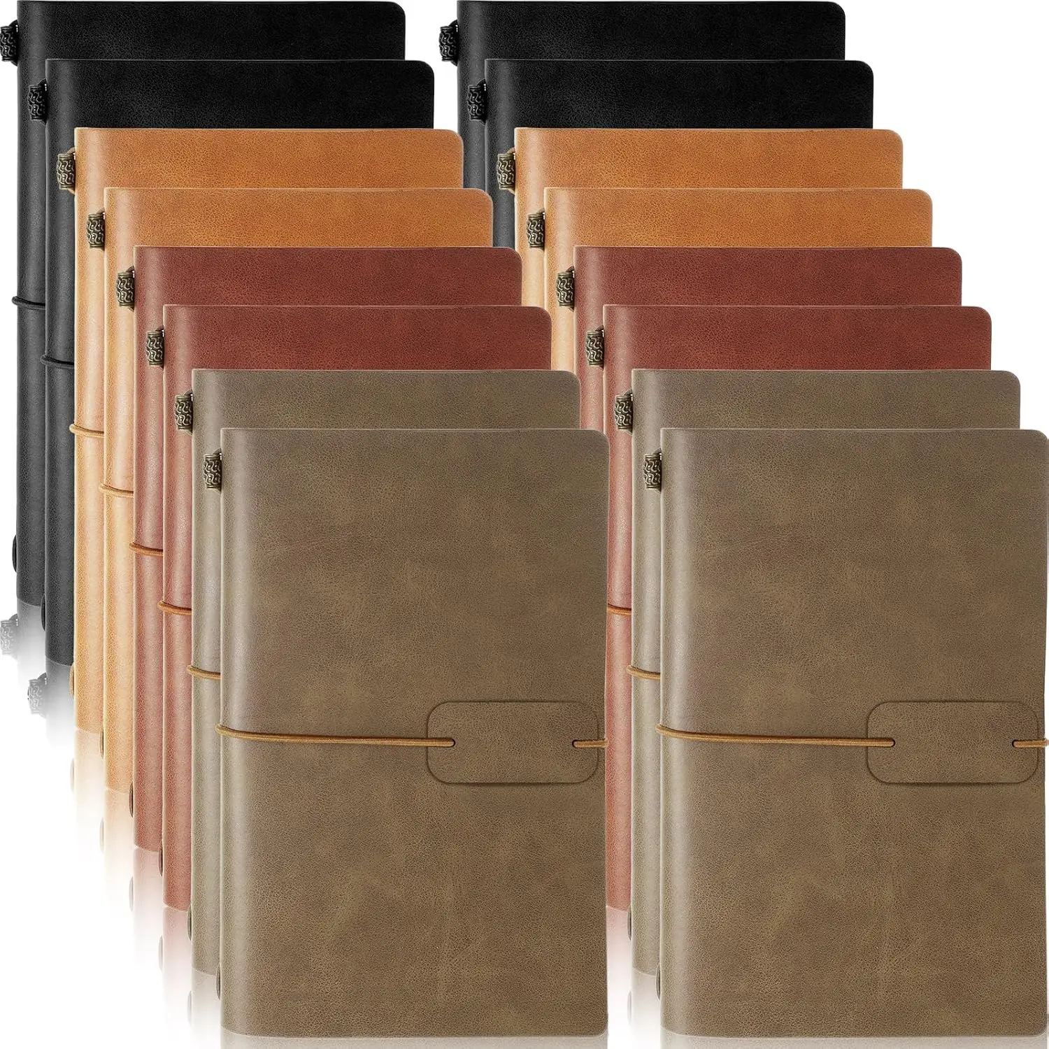 

16 Pack Vintage Leather Travel Notebooks, PU Lined Journal, 4.72x7.87 In, 80 Sheets/160 Pages for Men Women