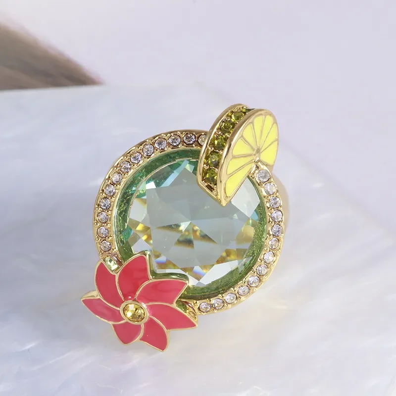 

Wholesale Shiny Large Stone Enamel Glaze Fresh Sweet Lemon Fruit Windmill Flower Ring