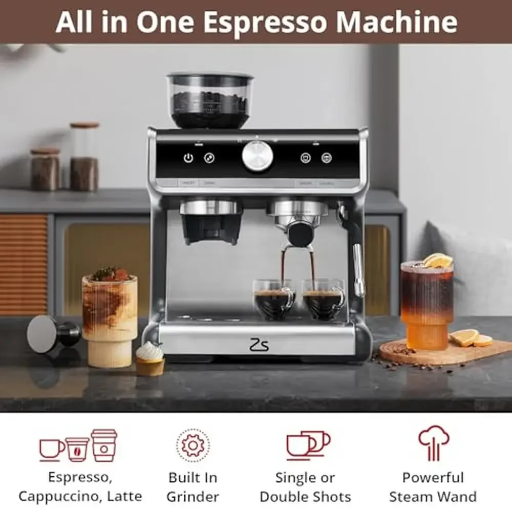 20-Bar-Espressomaschine mit integrierter Mühle und Milchaufschäumer, professionelle Kaffeemaschine für Zuhause, Barista