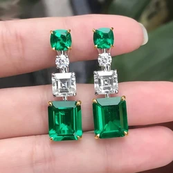 Fashion Luxury 925 Silver Needle Statement Earrings Emerald Paraiba Tourmaline Stone Drop Earrings For Women's Wedding Jewelry