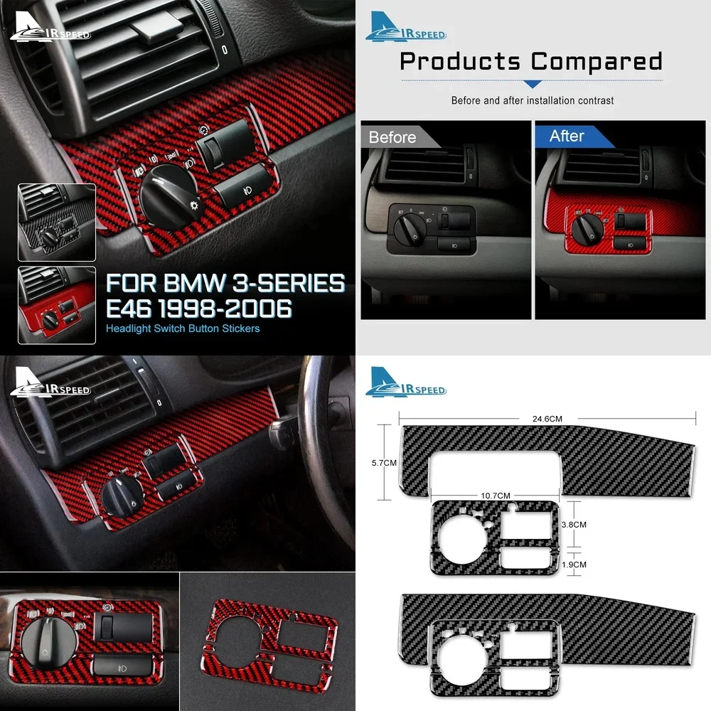 

Carbon Fiber Headlight Switch Button Sticker for BMW E46 3 Series 1998 2006 Interior Car Decor Accessories Styling Trim Upgrade