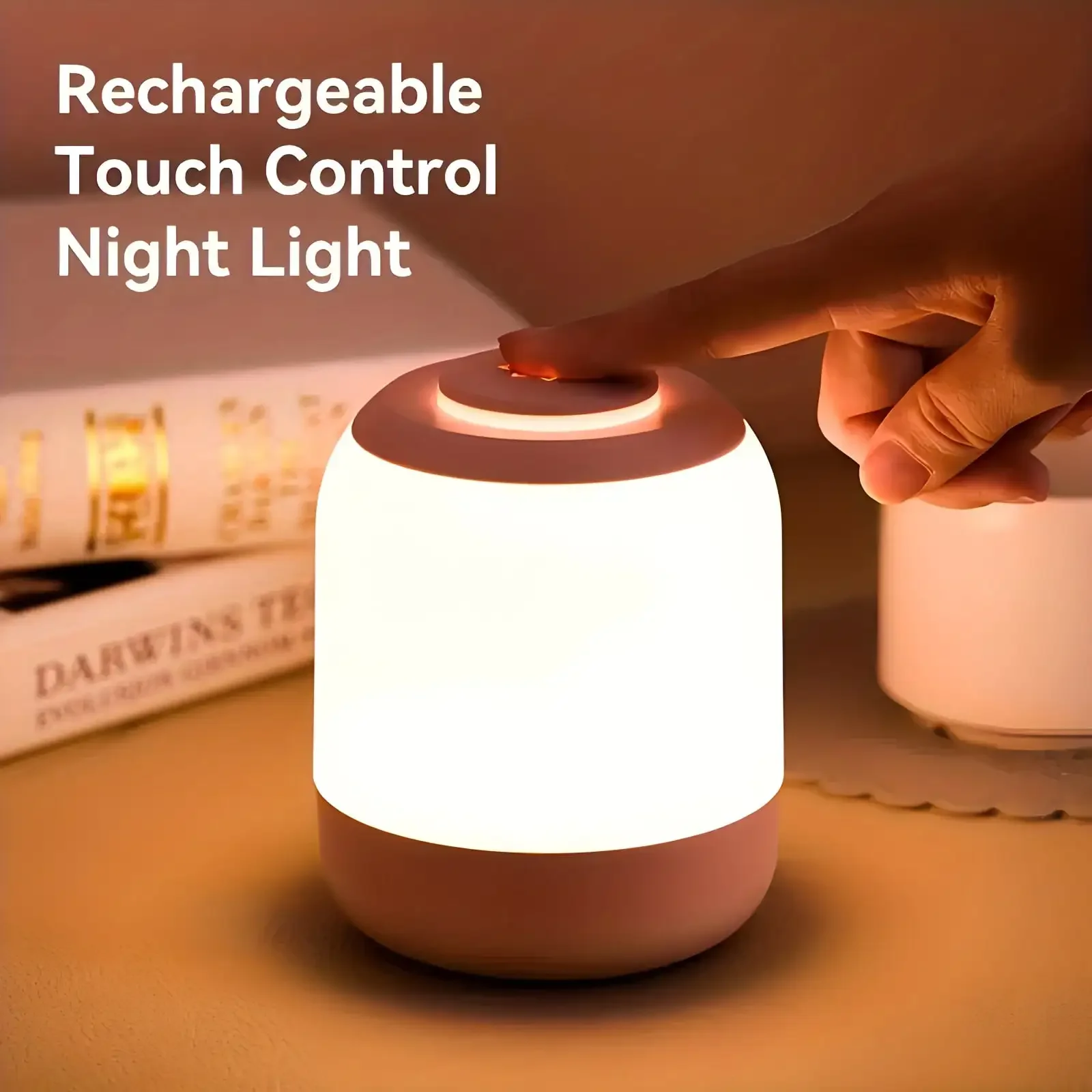 USB Rechargeable Touch Dimming LED Night Light Bed Headlight Dormitory Pink Desk Lamp Atmosphere Sleep Light 3-color Dimming