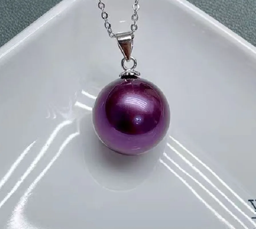 

Luxury Huge 18"10-11mm Genuine Purple Round Pearl Pendant Necklace Women Jewelry Wedding Party Gift 925 Sterling Silver 668AAAA