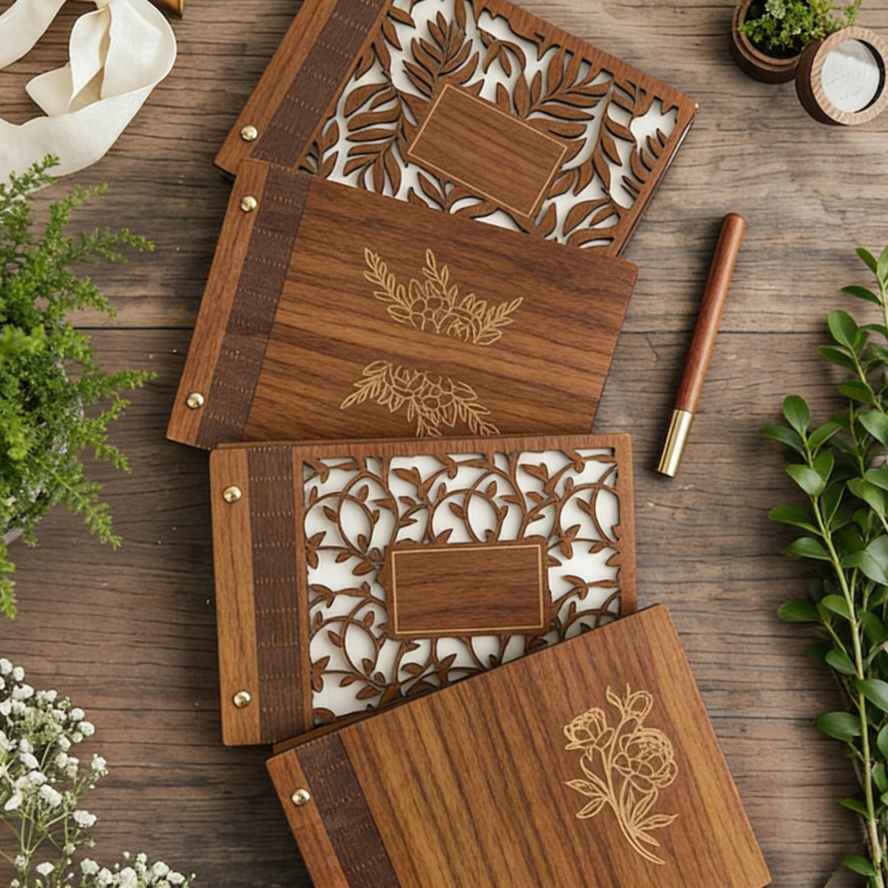 Custom Wedding Signing Book A4/B5, Wooden Guest Book, Mr&Mrs Photo Album Scrapbook for Engagement, Anniversary and Party