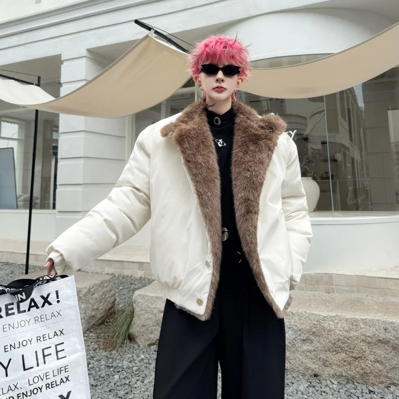 

Men's Faionable Fur Collar Inteated Velvet Cotton Jaet Winter Warm Thiened Long Sve Button Closure Color Coat