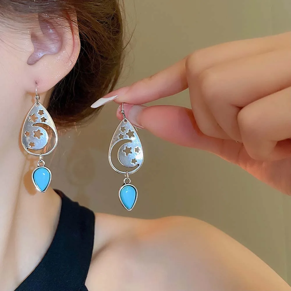 Water Droplet Shape Western Country Earrings Jewelry accessories Moon Stars Alloy Earrings Turquoise Earrings Exquisite