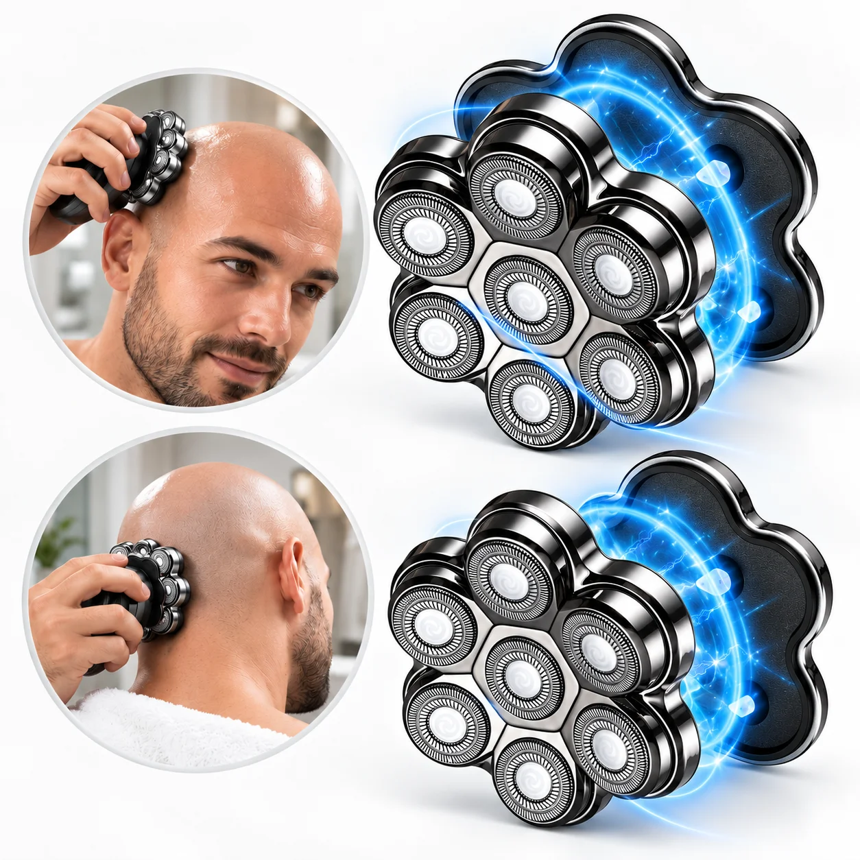 Magnetic Adsorption Replaceable Electric Shaver Head 7D Floating Blade With Double Knife Net Spare Common Interface Razor Head