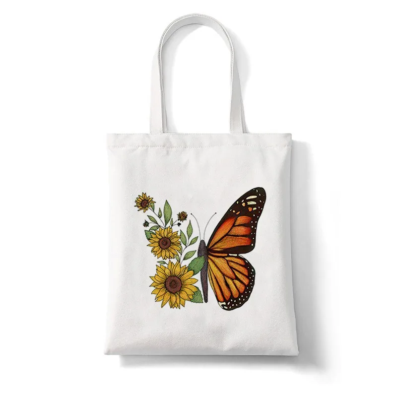 Canvas Bag Blue Gradient Daisy Print Petal Light-Dark Gradient Texture Blue Stamen Dot Details Minimalist Fresh Bag Shopping Bag