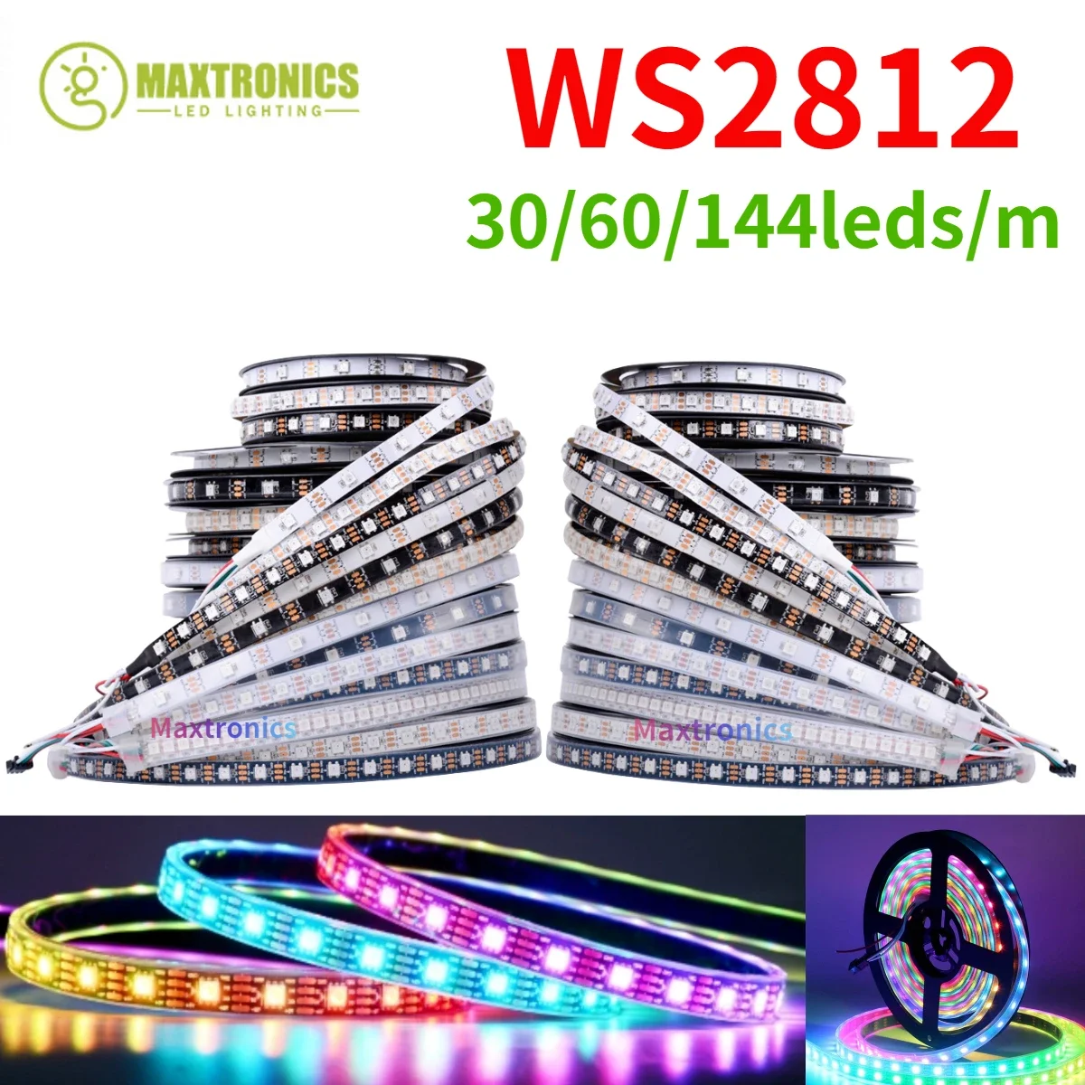 

5Meters WS2812B RGB LED Strip Light 30/60/144leds/m Black/White PCB Addressable Smart Led Pixel Strip Lamp IP30/IP65/IP67 DC5V