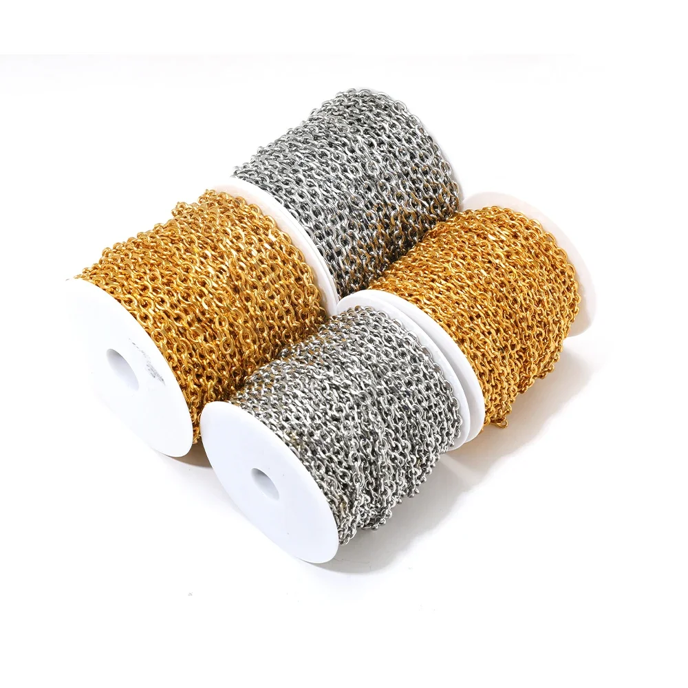 1 Meter Stainless Steel Gold Cross O Link Chains No Fade for DIY Jewelry Findings Bracelet Necklace Earrings Making Wholesale