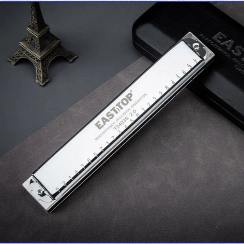 EASTTOP T2403S 2.0 24 Hole C Key Tremolo Harmonica ABS Comb Professional Mouth Organ for Beginner Students Adults Performance
