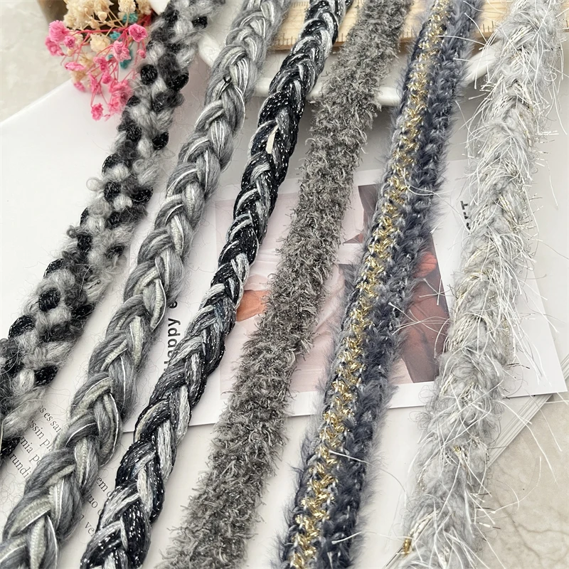 Autumn Winter New Yarn Woven Gray Series Tweed Clothing Accessories DIY Decorative Lace Sew Pressure Edge Strip Ribbon Material