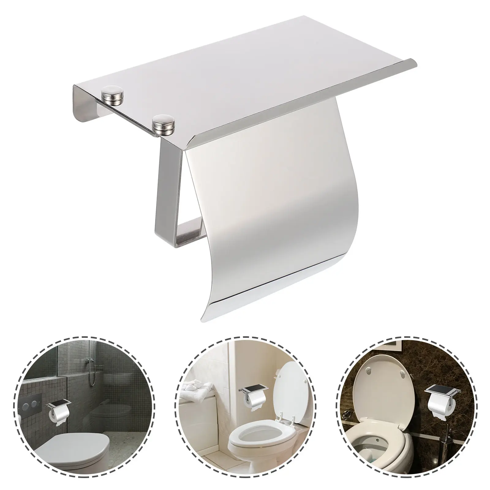 

Modern Wall Mounted Toilet Paper Roll Holder with Shelf for Bathroom Storage Organizer Stainless Steel Toilet Paper Dispenser