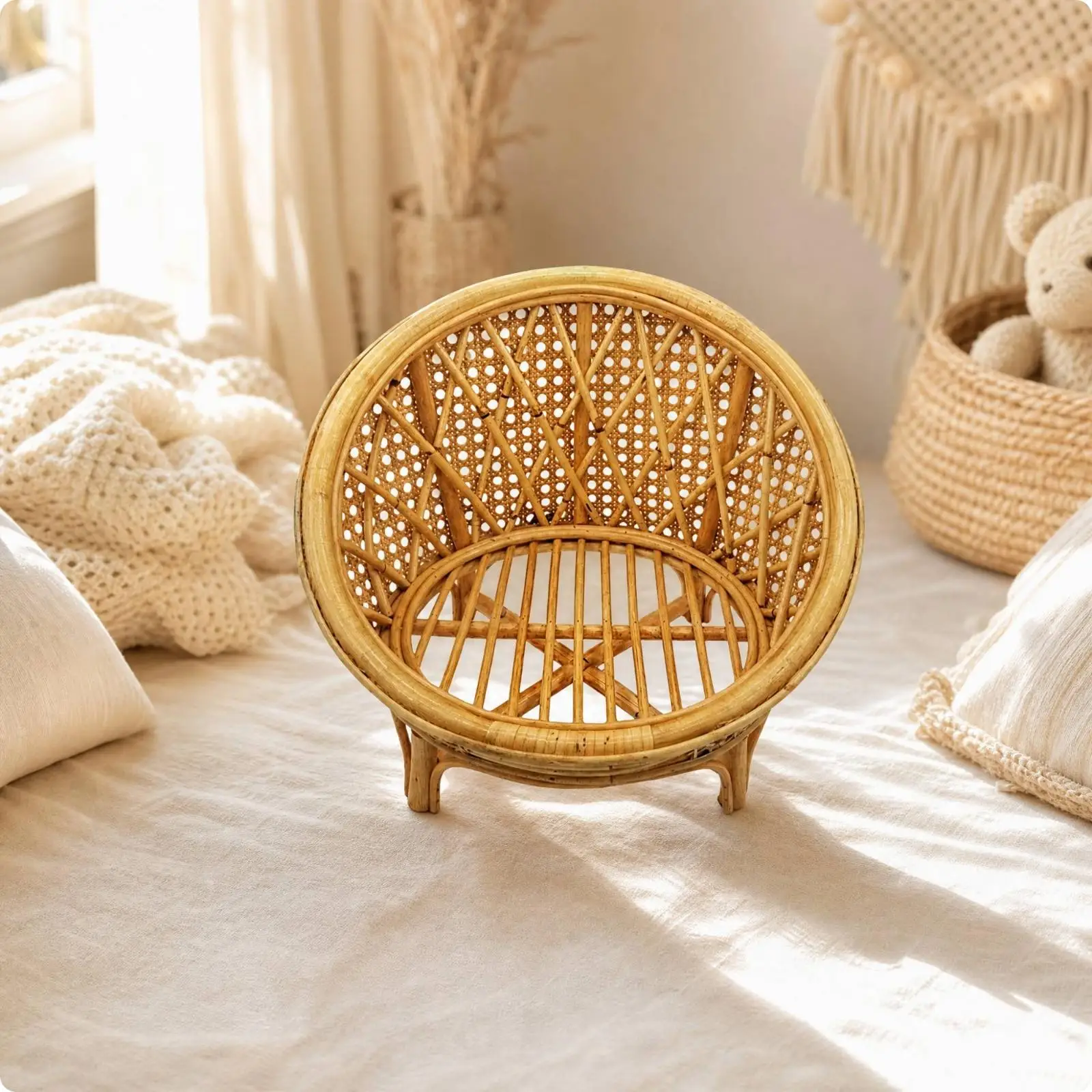 Vintage Rattan Mini Chair for Newborn Photography Props Handmade Woven Baby Photo Prop Rustic Studio Accessory