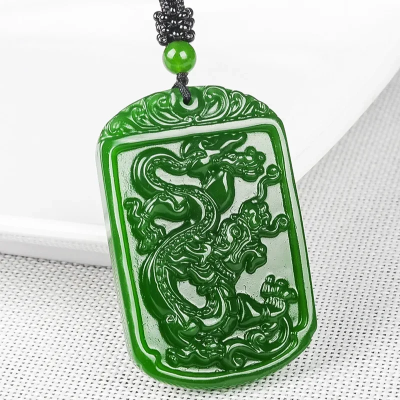 Collier de perles de dragon sculpté à la main, vert naturel, pendentif diversifié, bijoux à breloques, accessoires de mode, cadeaux d'amulette de chance pour hommes