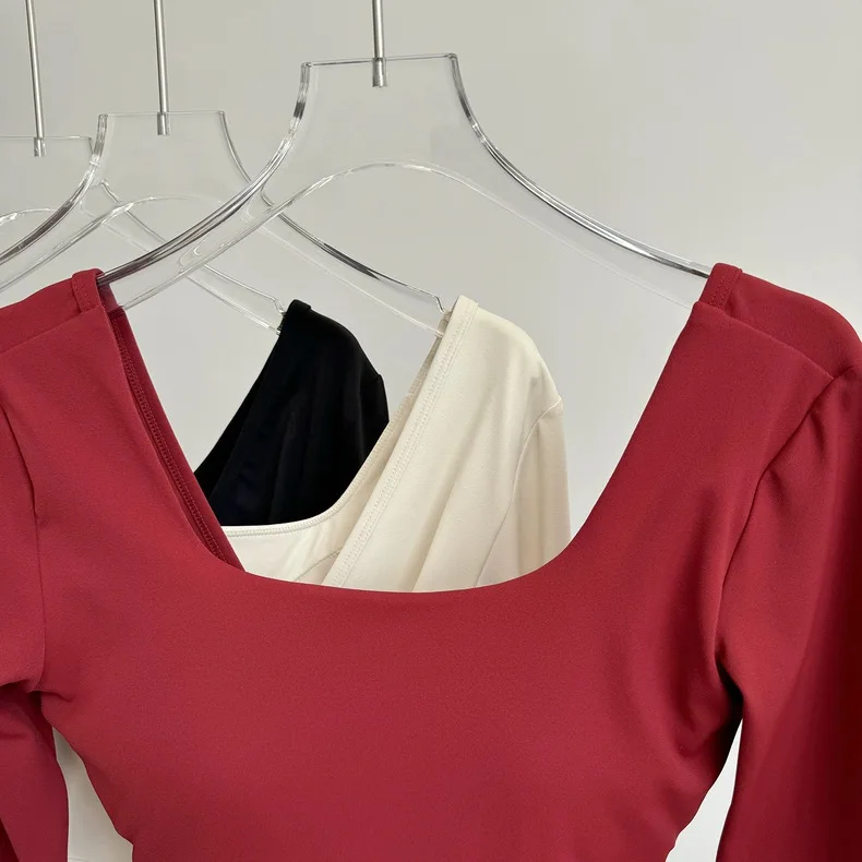 Feste Brustpolster, überkreuzter Rücken, Yoga-Kleidung, eng anliegend, schlankmachend, Sport-Langarm-Laufshirt, Fitness-Oberteil, Shirts – Detail 19