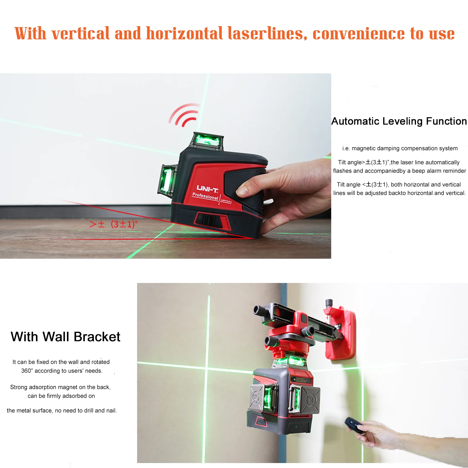 UNI-T LM573LD LM575LD LM576LD E Ferramenta de nível a laser 12 16 linhas 360 Autonivelante Medidor de nível a laser verde profissional