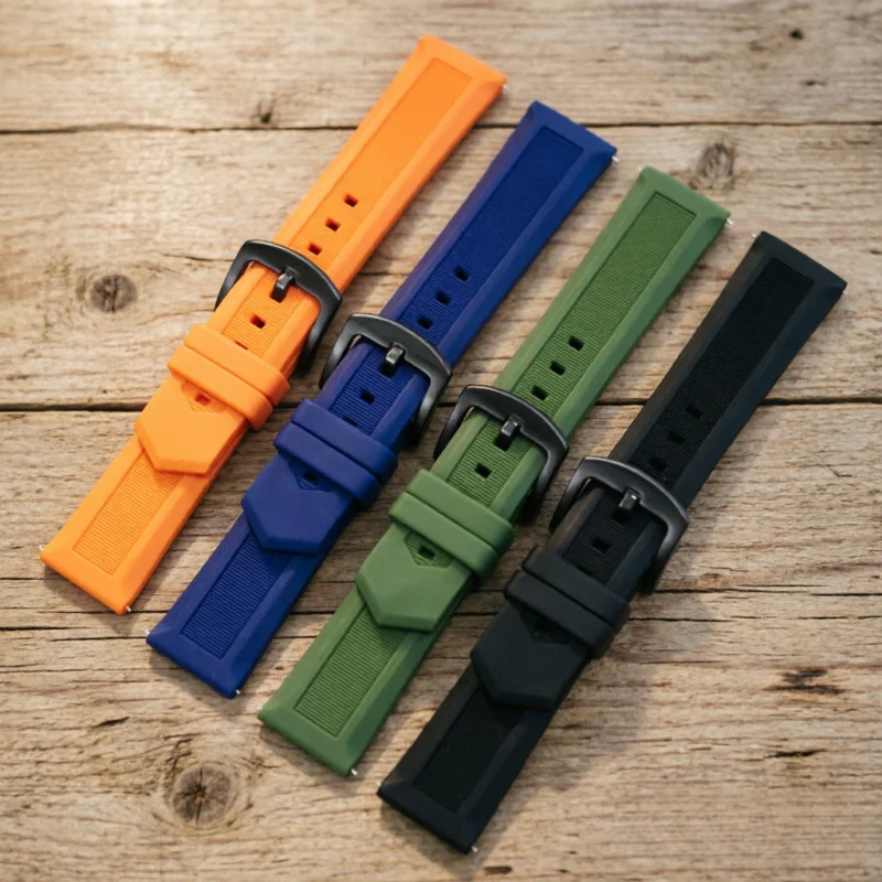 Rubber Watch Band 24mm/22mm/20mm/18mm for Any Brand, Available in Black, Blue, Orange - Watch Accessories