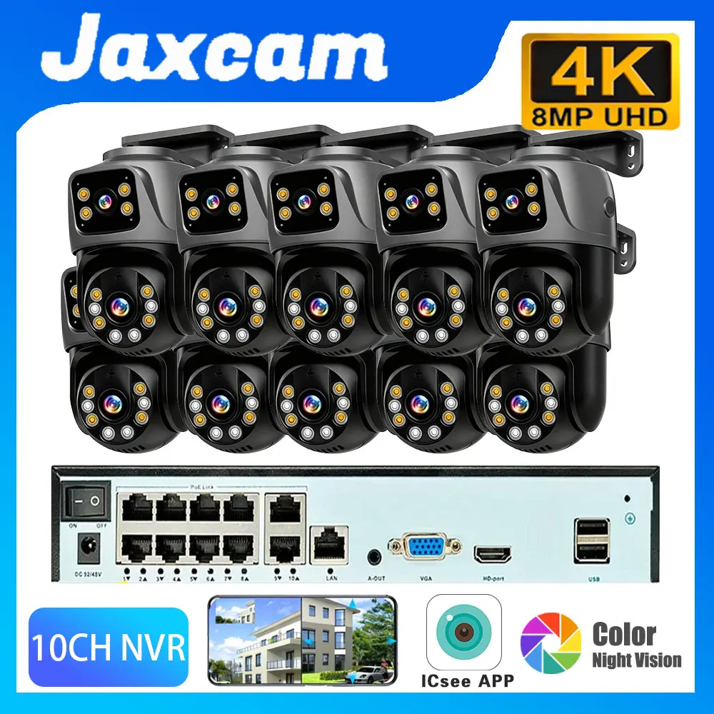

10CH 8MP POE PTZ CCTV Camera Kit System Poe H.265 NVR Kit 4K Motion Tracking Dual Lens POE Security Camera Kit System