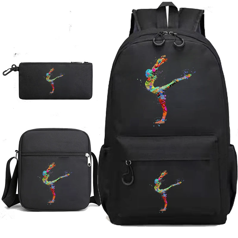 Watercolor Gymnastics Girls Print School Bags for Teenage Girls Bagpack Travel Knapsack Bag School Backpack for College Students