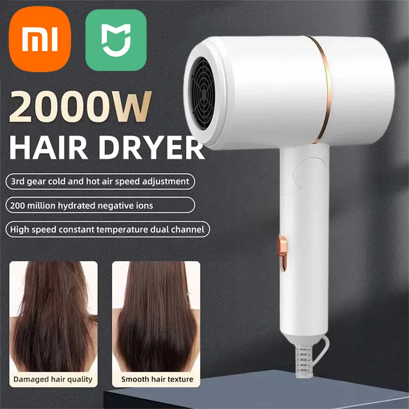 XIAOMI للطي مجفف شعر عالية الطاقة الأيونات السالبة مجفف الشعر المنزل ترموستاتي السفر المحمولة فرشاة شعر صامتة مجفف 2025