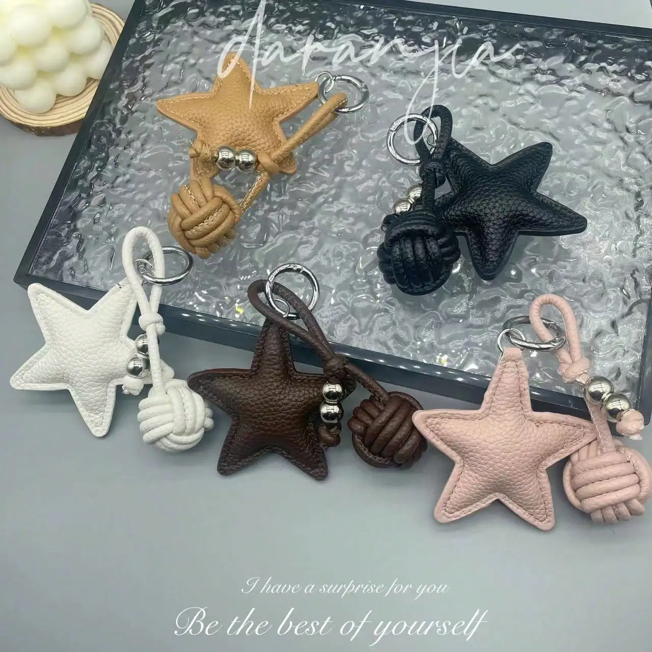 Handmade Star Woven Ball Keychain for Bags Boho DIY Bag Pendant Creative Gift for Women Girls Birthday Party Accessories