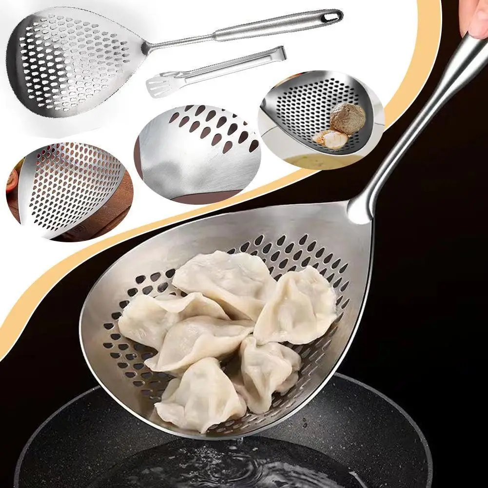 

304 Stainless Steel Skimmer Strainer Slotted Ladle Mesh Deep Fryer Oil Frying Scoop Colander Cooking Spoon Kitchen Tools