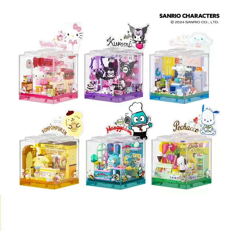 

Новый семейный забавный магазин Sanrio Pochacco Hangyodon Kuromi Cinnamoroll, сборка игрушек, коллекции, украшение для детей, подарки