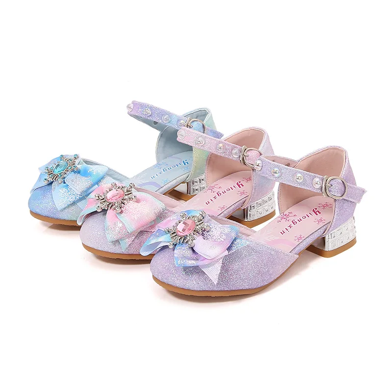 Chaussures en cuir pour enfants, Pluple rose bleu princesse, talons hauts, robe pour enfants, spectacle d'étudiant, sandales de danse, chaussures Mary Jane pour petites filles