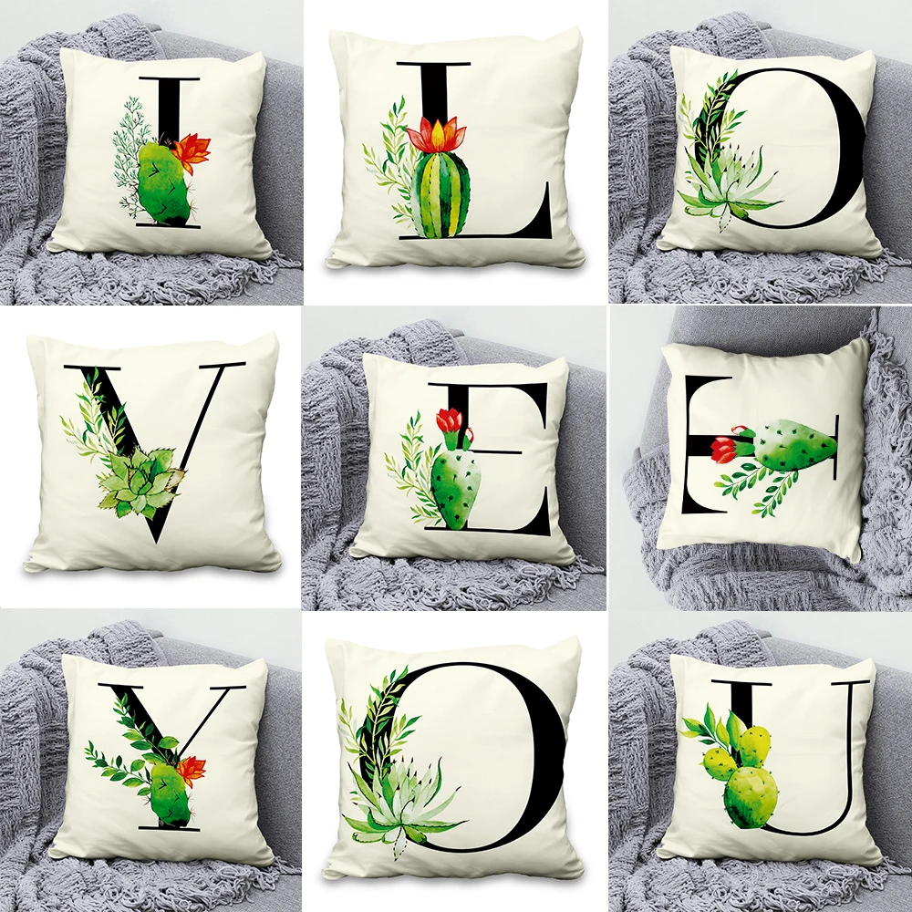 Name Wedding Decor Personality Pillow Cover Sofa Bed Car Chair  Floral Cactus Alphabet  Cushion