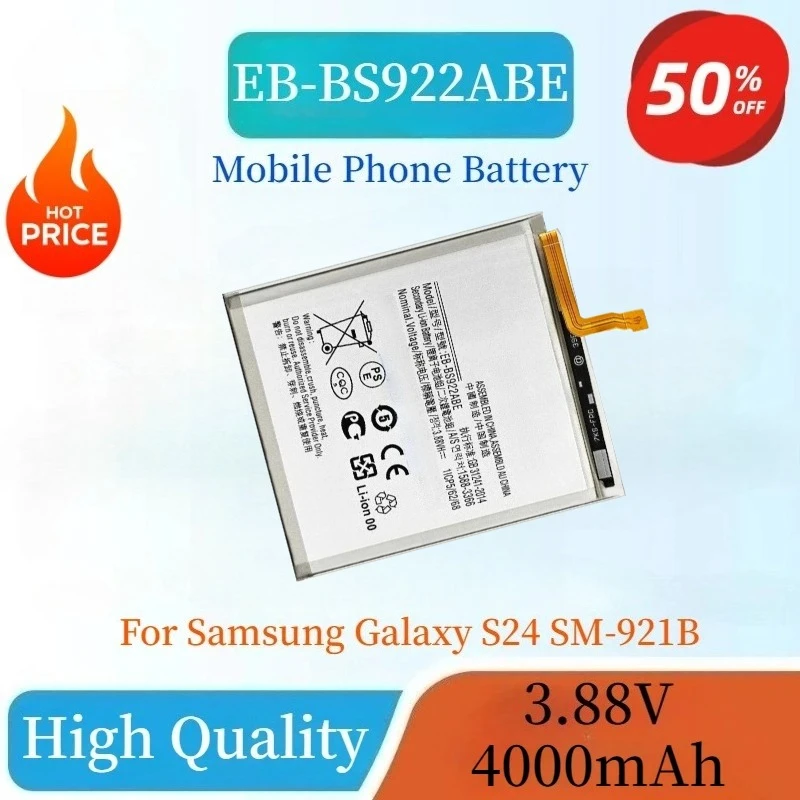 

EB-BS922ABE EB-BS922ABY 3.88V 4000mAh Mobile Phone Battery for Samsung Galaxy S24 SM-921B High Quality Replaceable Battery