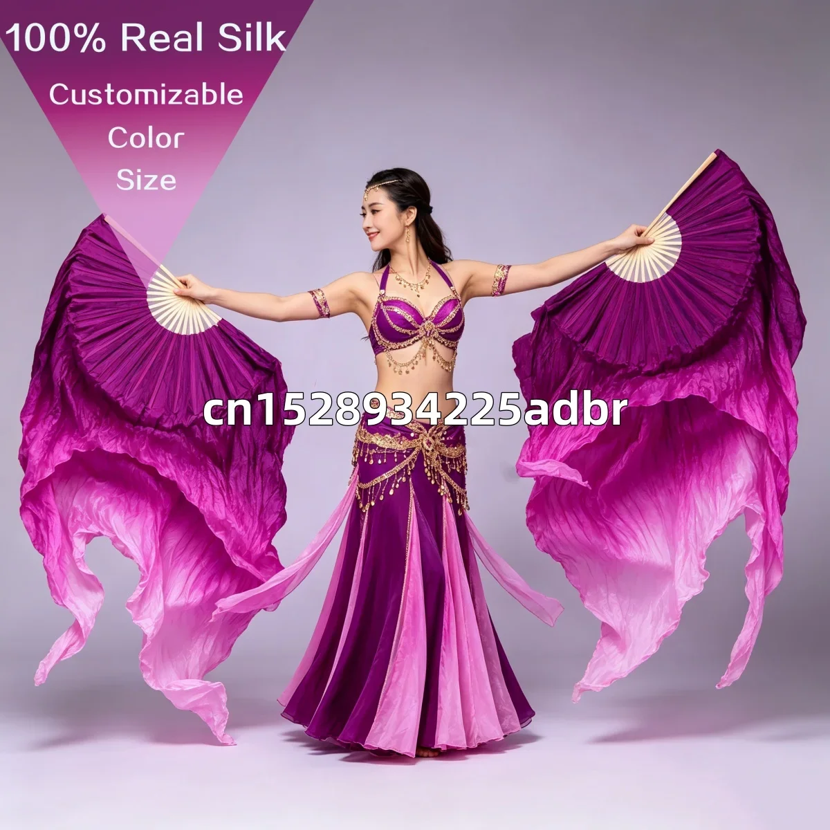1PC/1Pair Double Layer Gradient Real Silk Dance Fan Customizable in Size and Color for Chinese Folk Belly Dance Performance Fans