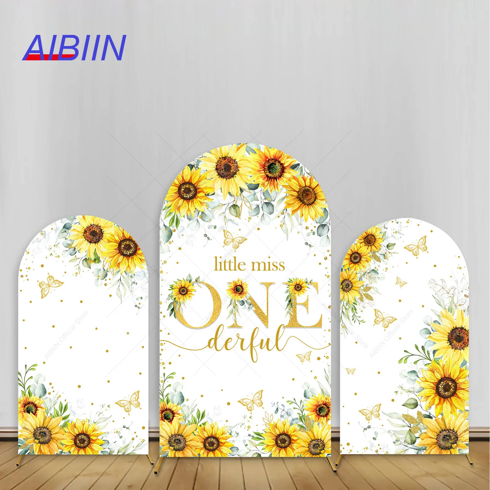 Little Miss Onederful Arch Backdrop Cover Sunflower Butterfly Girl First Birthday Party Decor Cake Portrait Photozone Background