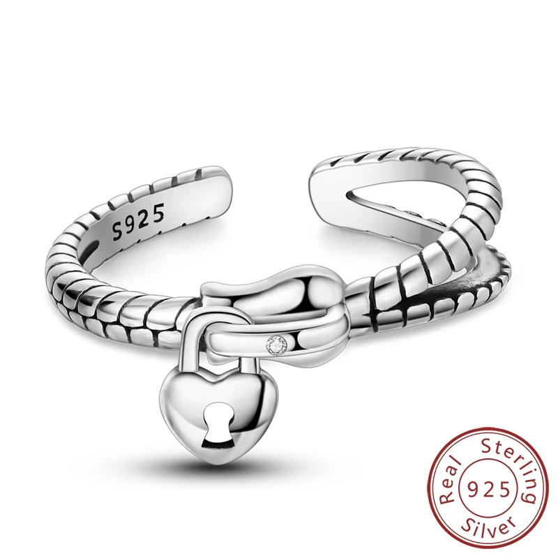 Anillo de plata 925 con cierre de amor para mujer, sortija ajustable con abertura, romántico, creativo, versátil, a la moda, 1 unidad