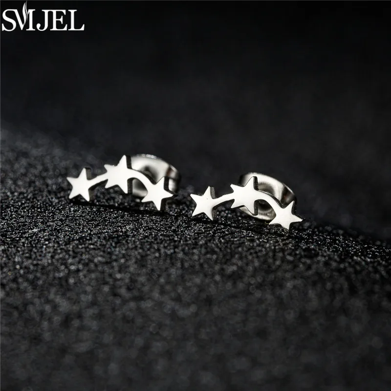 Minimalist Stainless Steel 3 Star Earrings Stud for Women Simple Fashion Five-pointed Star Cartilage Piercing Earings oorbellen