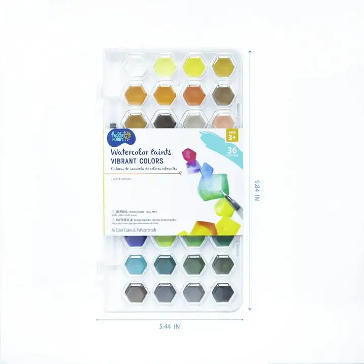 Hello Hobby tavolozza esagonale per pittura ad acquerello, 36 torte con pennello, #40097