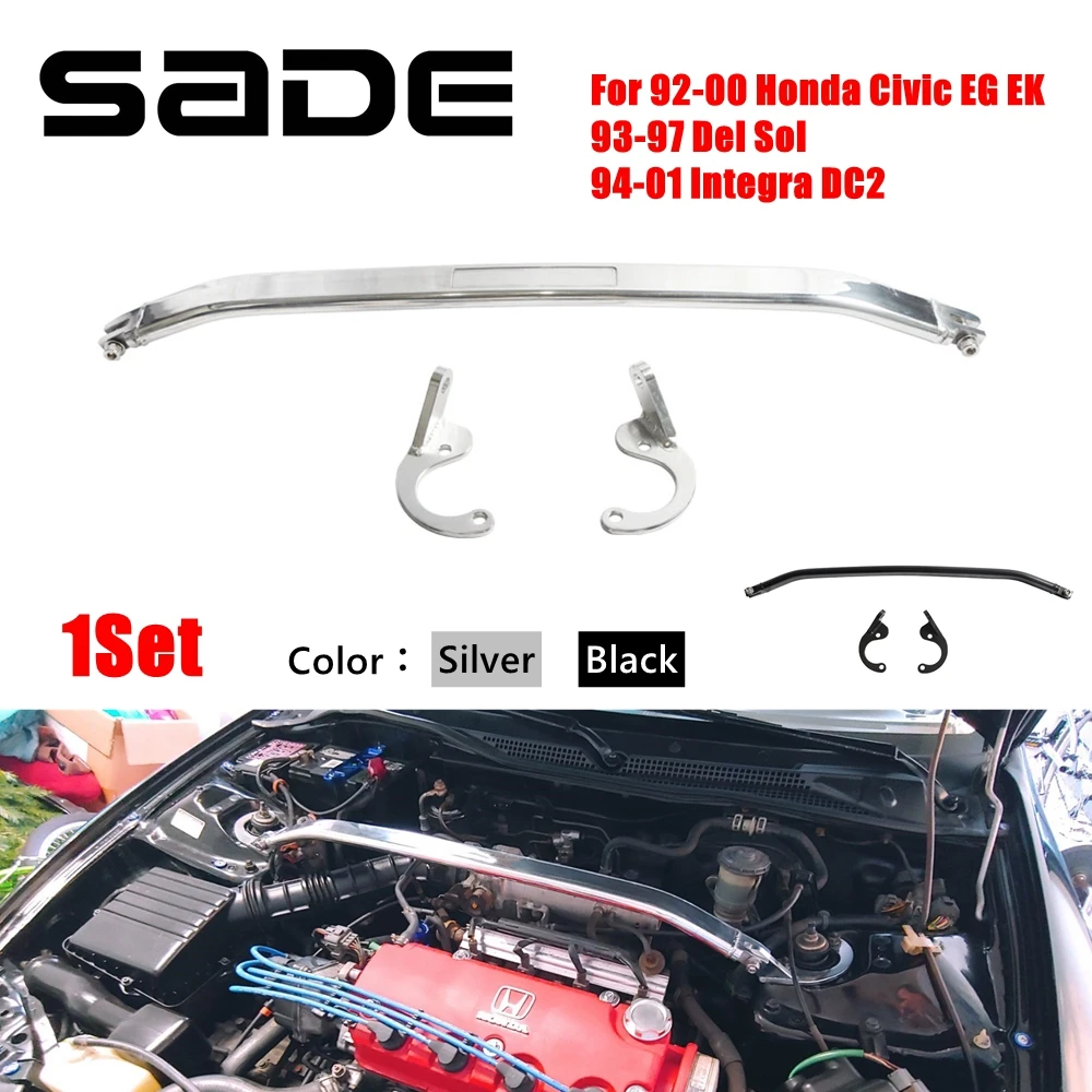 Przedni drążek kolumny do 92-00 Honda Civic EG EK 93-97 Del Sol 94-01 Integra DC2 Przedni górny drążek kolumny Aluminiowy srebrny/czarny
