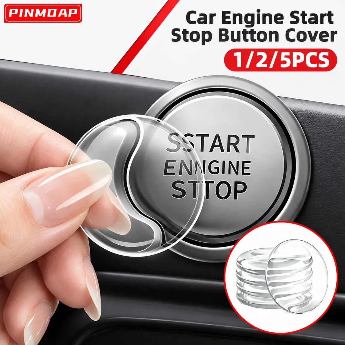 PINMOAP Car Engine Start Stop Button Cover High Transparency Scratch Resistant Waterproof Fit for Cars SUVs and Trucks