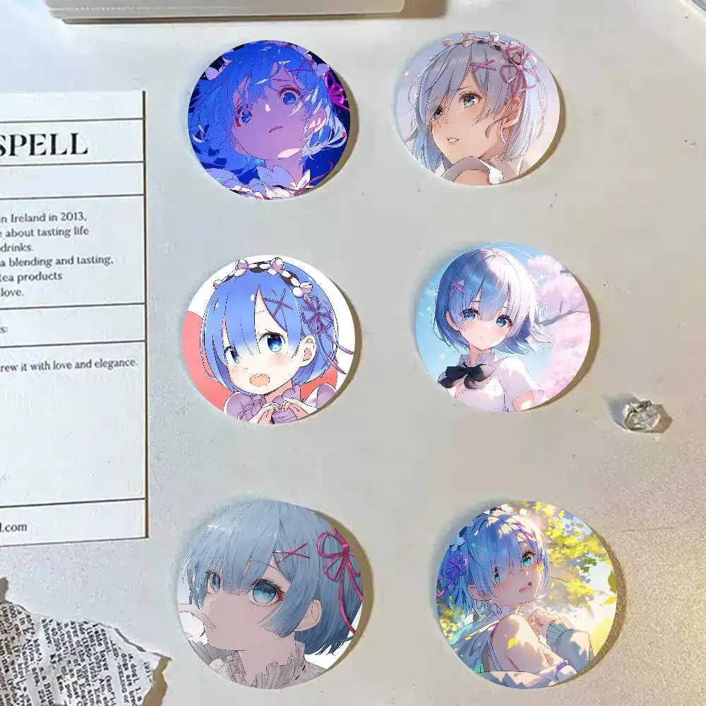 Rem Anime Re ZERO - Starting Life In Another World Cartoon Style Badge Brooches On Backpack Decoration Round Enamel Pins For Ac