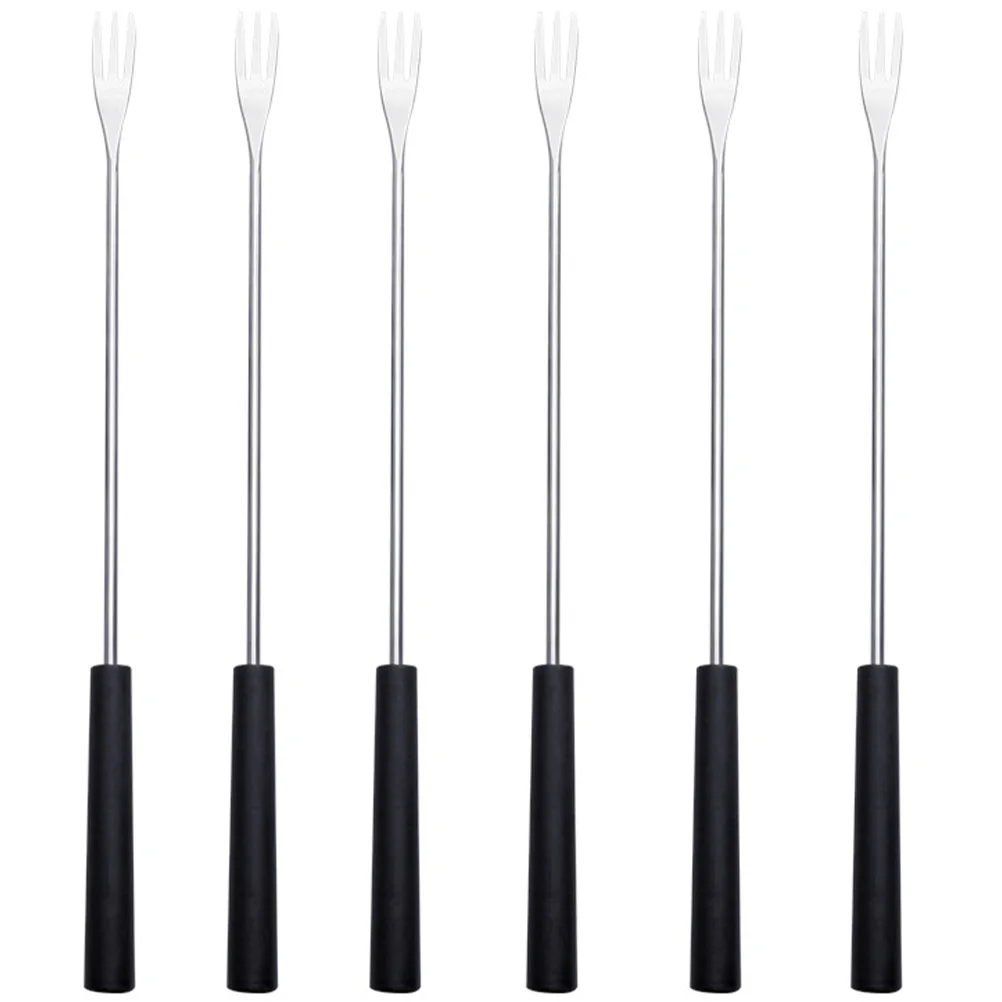 

6Pcs Stainless Steel Fondue Forks Kitchen PP Handle Cheese Fruit Chocolate Dipping Household Tool Fondue Forks