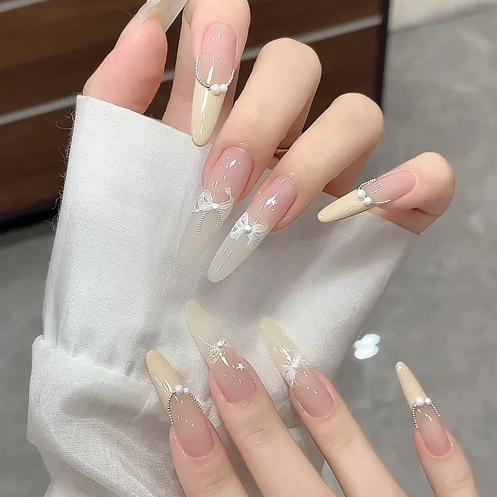 Autocollants pour ongles avec nœud papillon en dentelle blanche 5D, 1 pièce, élégant, Double couche, nœud papillon + perle, décalcomanies pour ongles, ruban auto-adhésif, décor de manucure