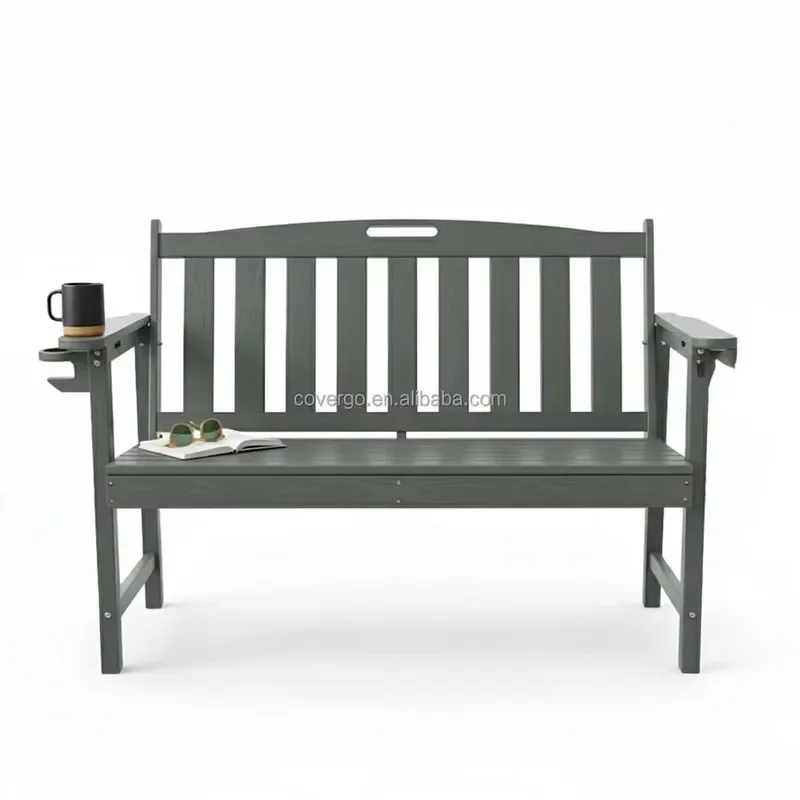 Weatherproof 2-Person HDPE Outdoor Bench with Armrests and 300 kg Capacity for Garden Porch or Deck