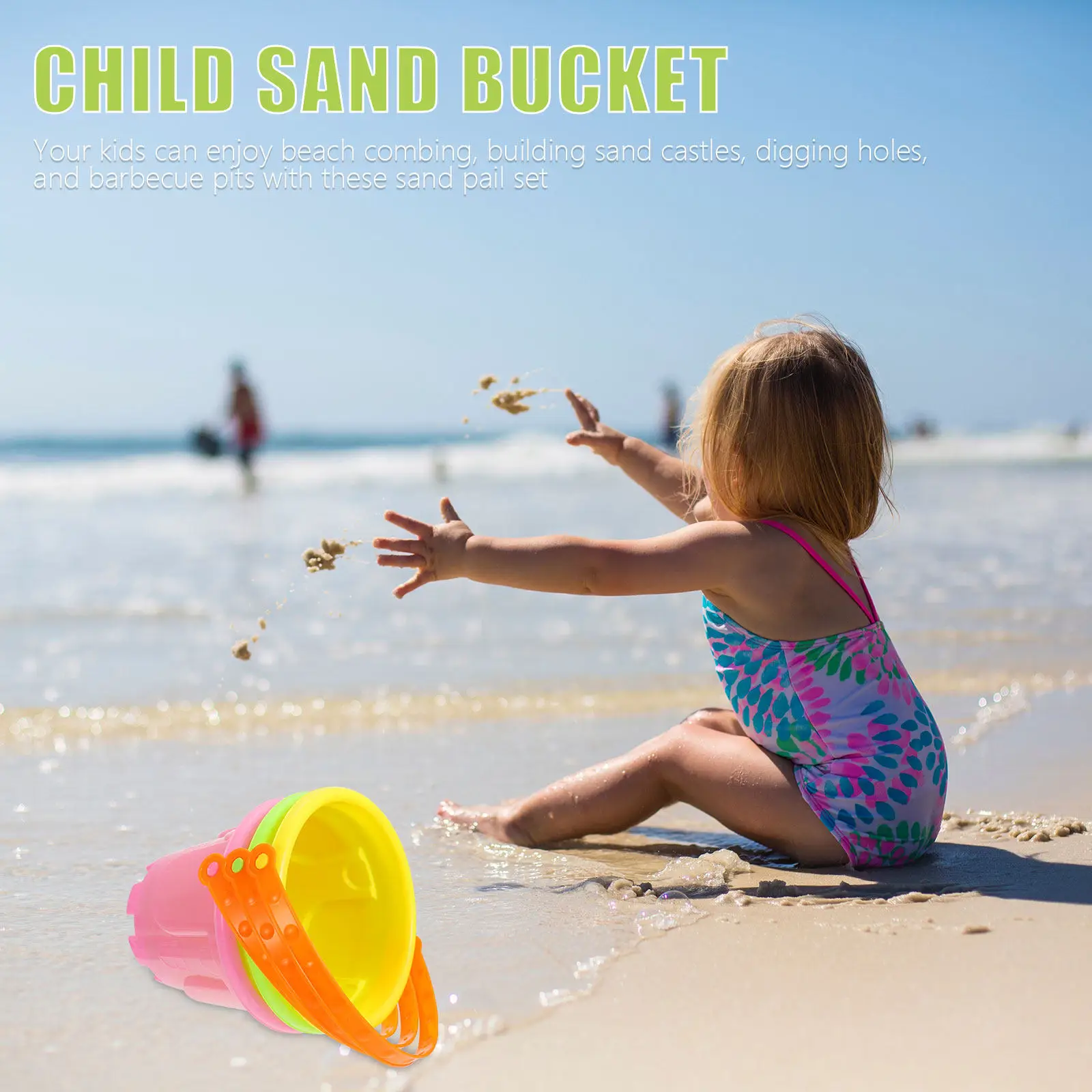 

3Pcs Creative Funny Design Child Sand Bucket Set Plastic Beach Buckets for Kids Beach Combing Hole Digging Summer Party