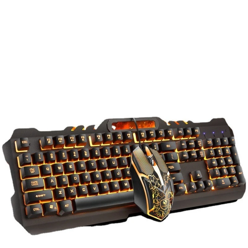 Backlit computer keyboard and mouse set, wired gaming keyboard and mouse set, mechanical keyboard feel