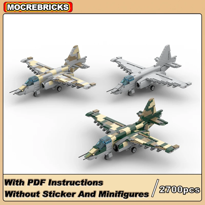 WW2 Military Aircraft Sukhoi Su-25 Frogfoot Fighter MOC Building Blocks Weapon Model Technical Bricks Assembly Toys Kids Gifts