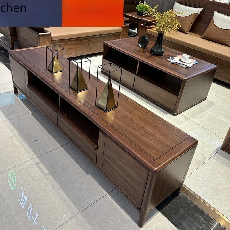 Mesa de centro/TV H5.26 em nogueira preta maciça com gaveta de armazenamento, para apartamentos pequenos, estilo moderno e simples para sala de estar.