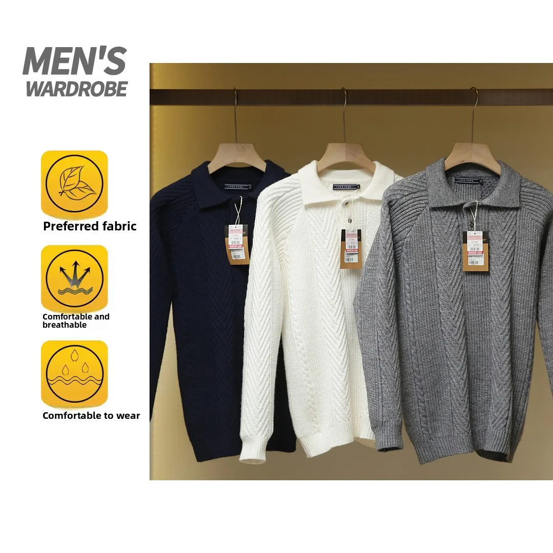 

Retro Thi Warm Knitted Sweater Pure Color Men's Casual oulder-Length Overhead irt High Collar Long Sve Faion ...