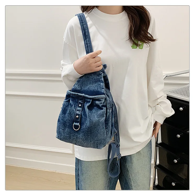 New Fashionable Washable Denim Backpack Multifunctional Casual Shoulder Bag Trendy Fashionable and Versatile Commuting bag Bolsa